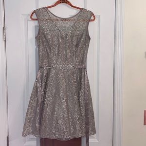 Silver lace fit and flare dress